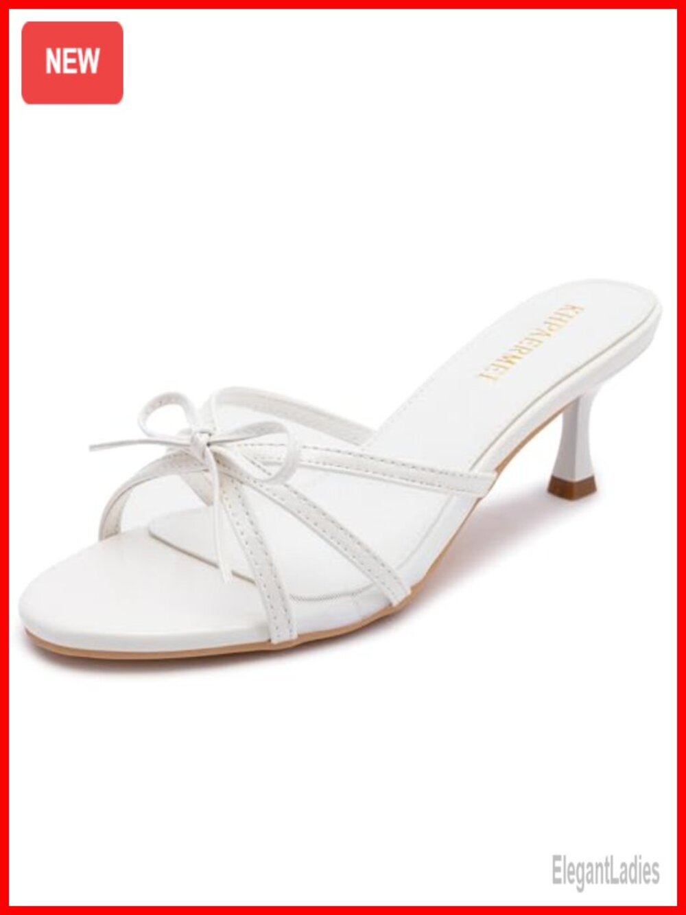 Kitten Heel Sandals Open Round Toe Bow Mules Slip On Faux Leather
